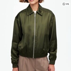 Madewell Dark Green Satin Bomber Jacket